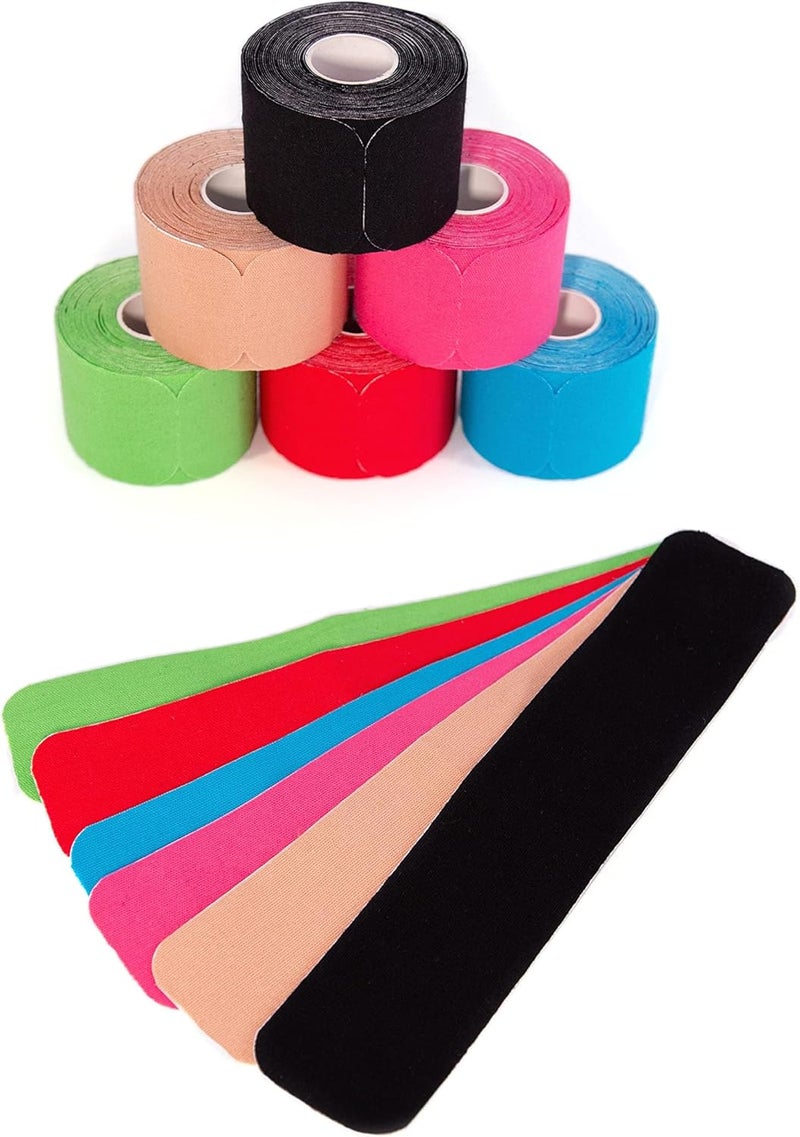Axion Kinesiology Tape PRECUT Mix Set | 120 Pre-Cut Multicolored Sport Tape Strips 10 x 2 in - on 6 Rolls | Waterproof • Skin-Friendly • Elastic | Kinesiology Tapes Ideal for Sports - Image 1
